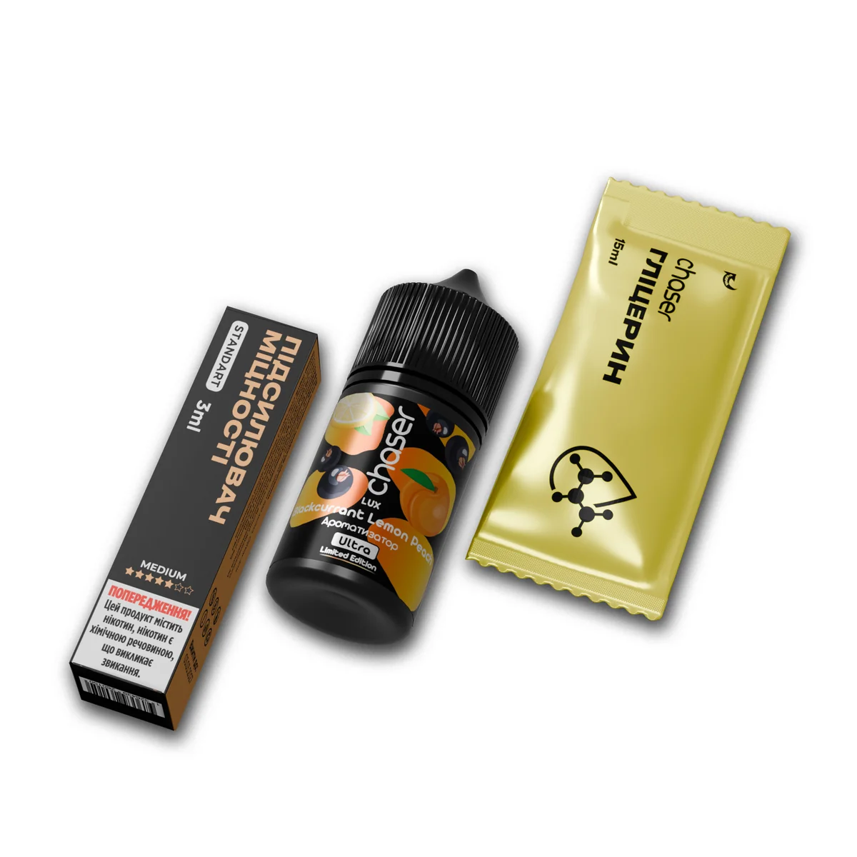 CHASER LUX 3v1 Mockup Lux Blackcurrant Lemon Peach 30мл